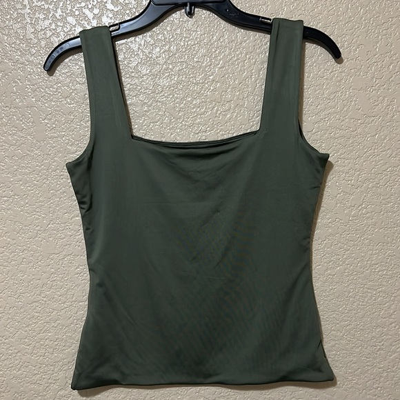 Square Neck Olive Green Scuba Top - Picture 2 of 4